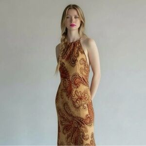 Silk  Halter Maxi Dress with beading on neckline